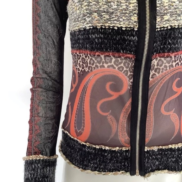 LULU H Sz M Y2K Mesh Crochet Zip Blouse Multicolor Long Sleeve 00's Style - Picture 2 of 5